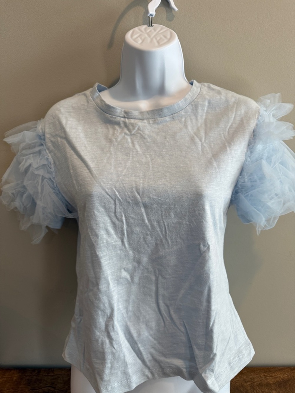 Lea & Viola Light Blue Short-Sleeve Tee with Tulle Ruffle Sleeves